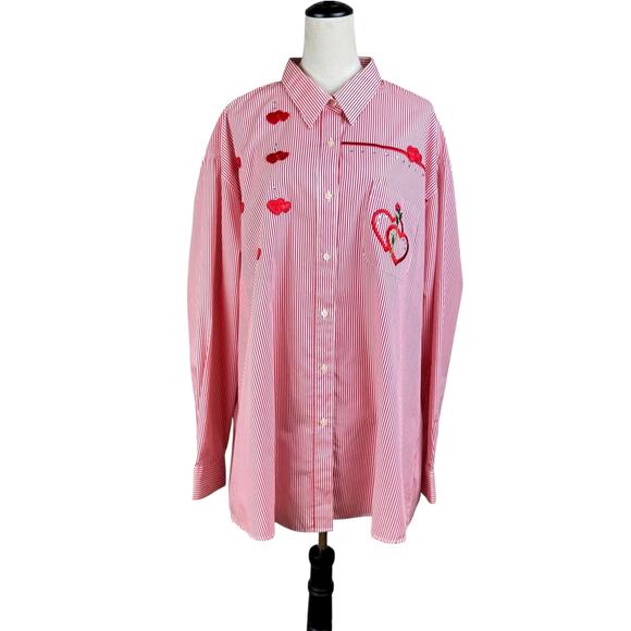 Vintage C.S.T. Sport Red and White Striped Heart Appliqué Button Up Shirt - Picture 1 of 13